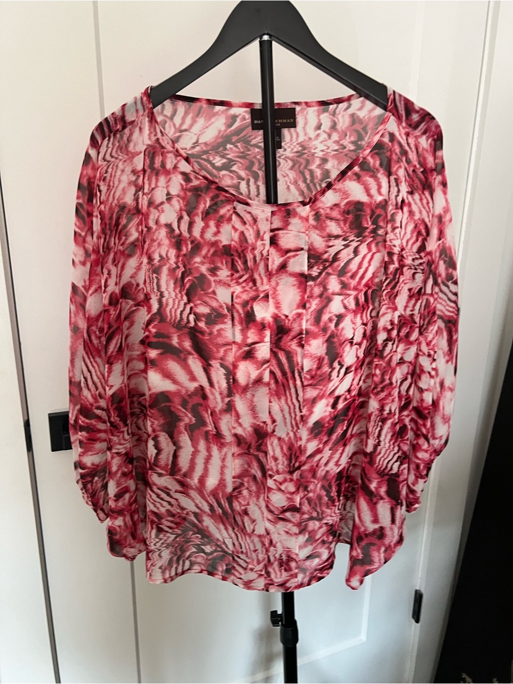 Dana Buchman Red and White Abstract Chiffon Blouse
